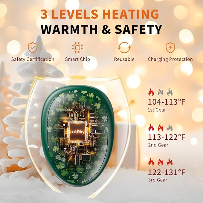 coldSky Rechargeable Hand Warmers 2 Pack, Magnetic 2-in-1 Reusable Electric Hand Warmer, 3 Heat Settings Portable Pocket Hand Heater Gifts for Women Men Christmas, Skiing, Camping, Hunting