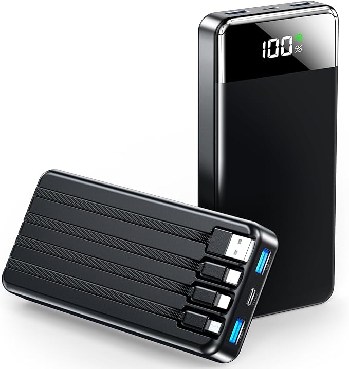 Portable Charger 35000mAh Power Bank - Powerbank with 4 Built in Cables, 22.5W Fast Charging Travel Camping Essential Battery Pack Compatible with iPhone 17 16 15 14 13 Samsung Google, 1 Pack