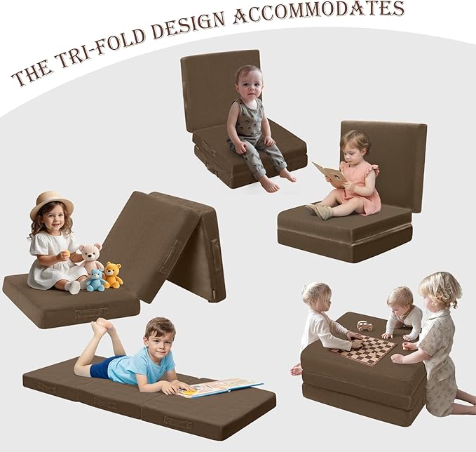 MeMoreCool Foldable Floor Mattress for Kids, Toddler Floor Nap Mat for Sleeping Daycare, Small Child Foldable Mattress Floor Bed, Trifold Futon Portable Tri Folding Mattress, 57x22 Inch