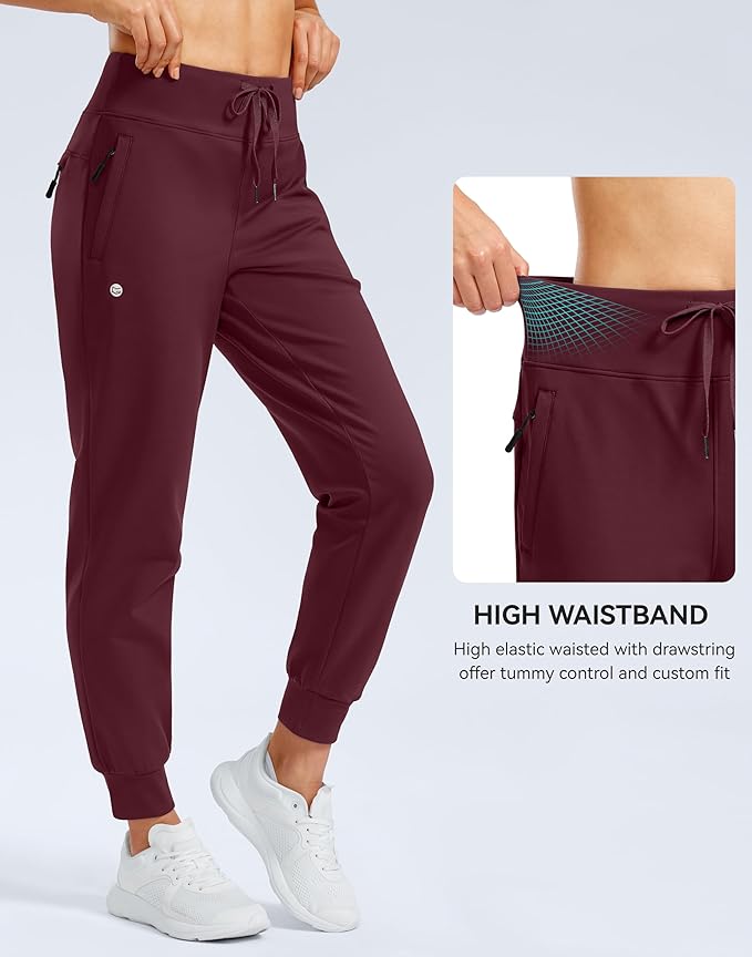 G Gradual Women's Fleece Lined Joggers Water Resistant Hiking Pants High Waisted Winter Thermal Sweatpants 3 Zipper Pockets