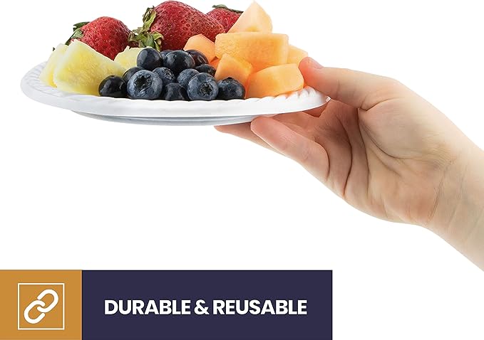 150 Pack - 7 Inch White Plastic Plates Disposable Strong and Sturdy