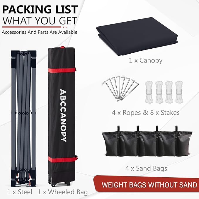 ABCCANOPY Outdoor Pop up Canopy Tent, 10x10 Instant Portable Canopy for Camping, Beach, Backyard, Black