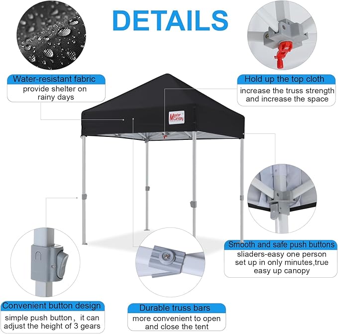 MASTERCANOPY Pop Up Canopy Tent Commercial Grade Instant Shelter (5x5, Black)