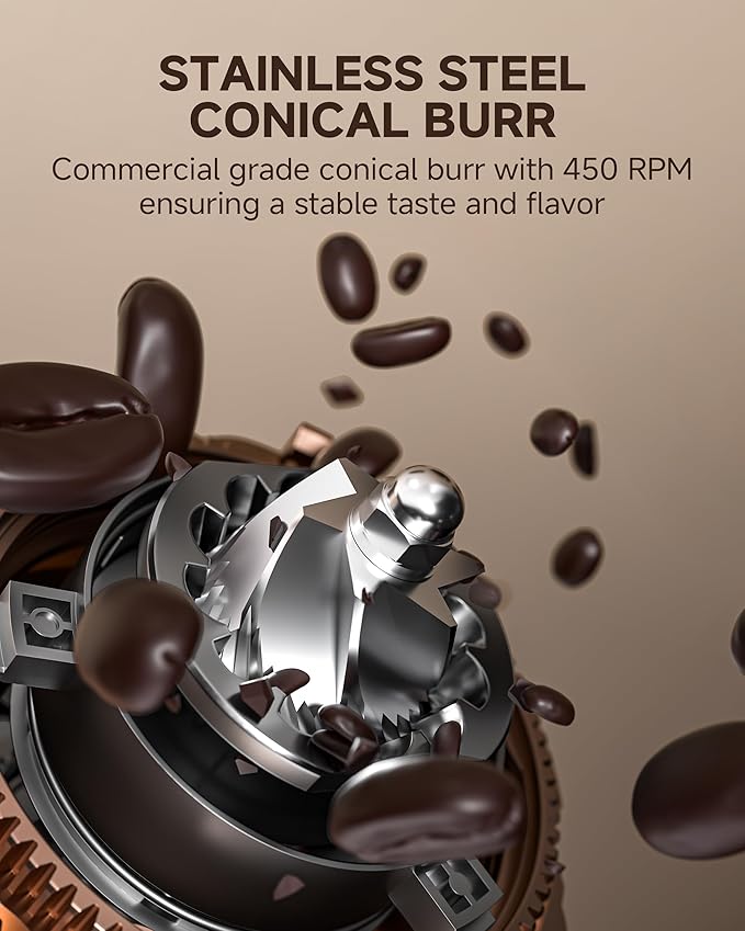 AMZCHEF Single Dose Coffee Grinder with 75 Settings & 40mm Burrs | Anti-Static Espresso Grinder for Home Use | Low Retention Magnetic Outlet | Quiet DC Motor | Vacuum Dosing Cup | LED Light