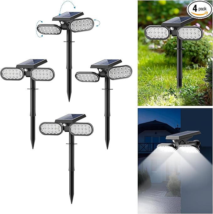 Sunvivo Motion Solar Lights Outdoor,Ground Path Lights or Wall Floodlight,Stay On or Motion Sensor Mode,Dusk to Dawn Security Light,Cordless,360° rotatable Spotlights for Path Yard Driveway,4-Pack