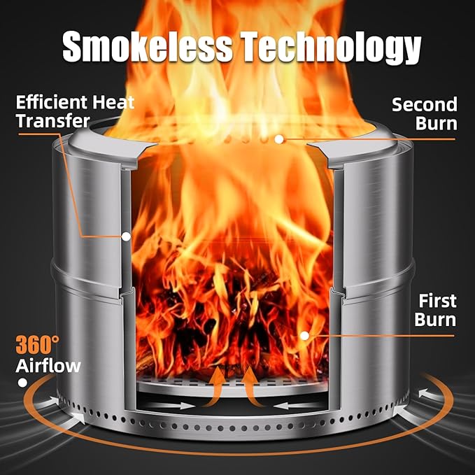Smokeless Fire Pit Outdoor 20 inch Portable Fire Pit with Carry Bag, Stainless Steel Wood Burning Fire Pits for Camping, Picnic,Backyard Patio, Bonfires.