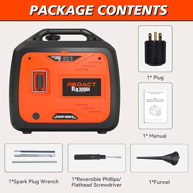 3800 Watts Portable Inverter Generator - Small Gasoline Powered for Home Backup, Camping, RV, Tailgating & Emergencies with CO Protection, Eco Mode, Recoil Start, Parallel Capable