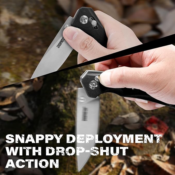 Axis Lock Folding Pocket Knife with Clip, 3.35" 8Cr13MoV Steel Drop Point Blade and G10 Handle, Crossbar Lock Knives for Men Women Camping Hiking Survival Pocketknife