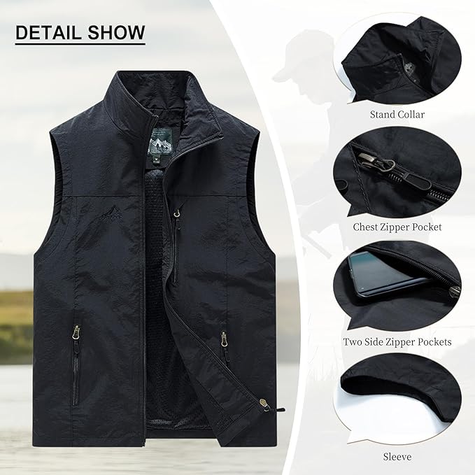 AOTORR Mens Outdoor Lightweight Safari Casual Work Photo Travel Fishing Vests