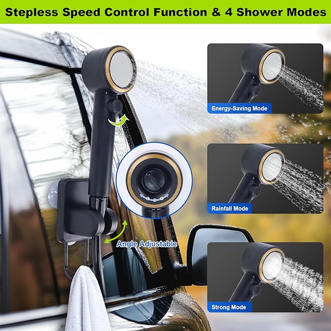 Eazy2hD Portable Camping Shower 8000mAh Rechargeable Outdoor Shower Pump, 4 Spray Modes, IPX8 Waterproof for Camping, Hiking, Pet Bath,Car Washing,Surf & Boat Cleaning (Shower Pump With Bucket)