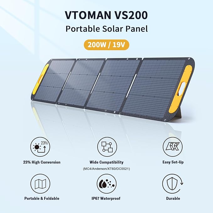 VTOMAN 2376Wh Portable Power Station Bundle with Extra Battery & 200W Solar Panel Included - Up to 3000W Solar Power Generator for Home Backup, Off-grid, Road Trip, RV, Camping, Fishing, Emergencies
