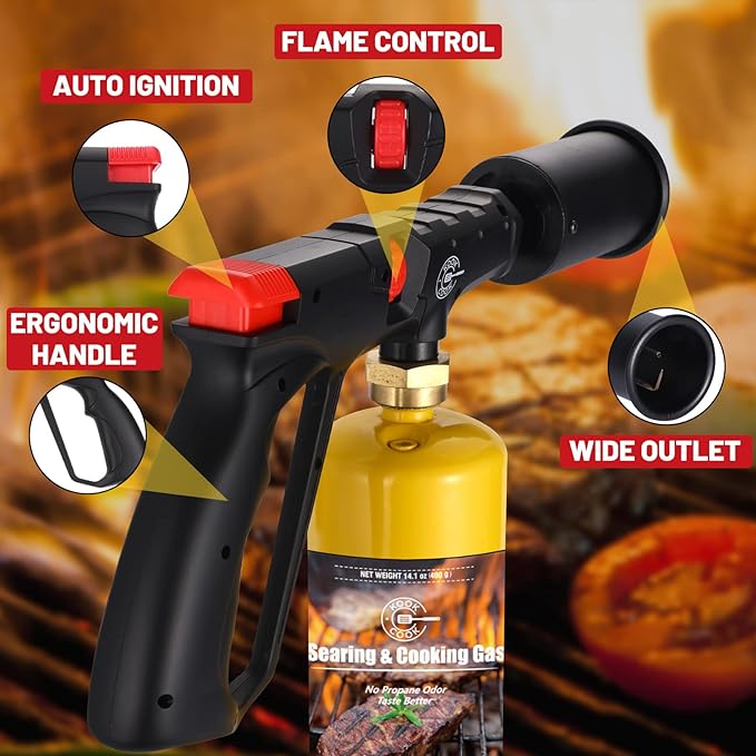 Propane Cooking Torch Head Food Grill Torch Gun Charcoal Wood Grills Lighter Campfire Starter Camp Chef Blow Torch for Cooking Sous Vide Flame Thrower Kitchen Blowtorch BBQ Searing Steak Flamethrower