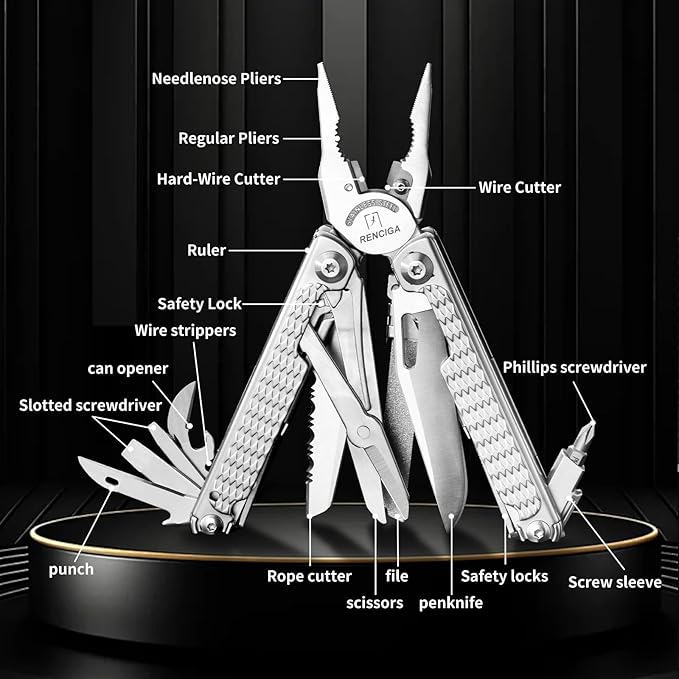 High-end Professional Multitool Pliers 15-in-1 Stainless Steel with Safety Lock 7-inch Multi Tool Foldable Pliers with Large Saw Blade Wire Cutter Scissors and Screwdirver Set Camping Survival for Man
