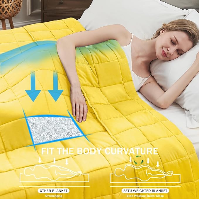 Weighted Blanket for Adults (20lbs, 80"x87" King Size) - Cooling and Breathable Heavy Blanket for 130-220lbs with Premium Glass Beads - Soft Thick Blanket for All-Season Sleeping Comfort -Yellow