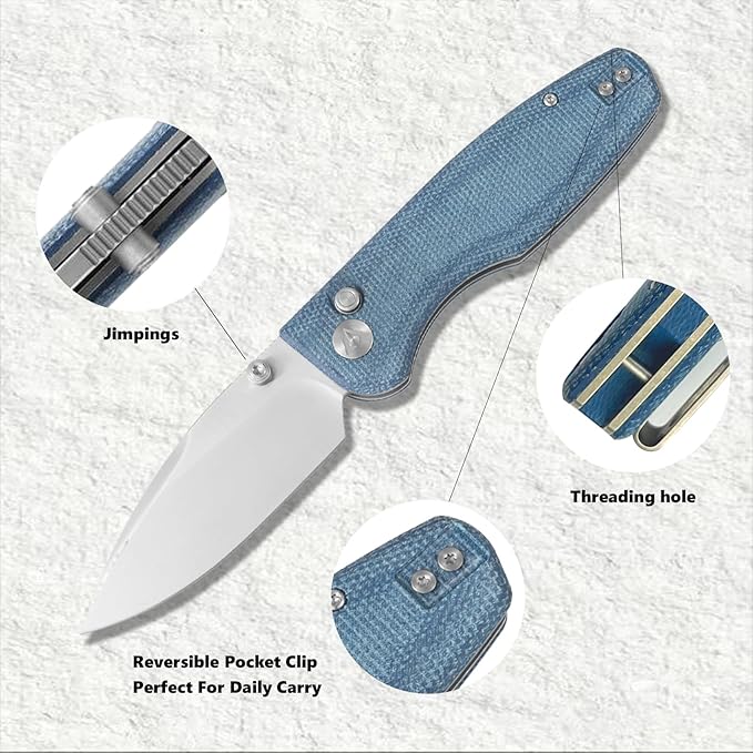 CMB Predator V3 Pocket Folding Knife for EDC with 3.42" Micarta Handle 14C28N Steel Blade Camping Hiking Knife with Pocket Clip for Men Women CMB-19 (CMB-19D)