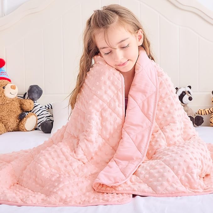 Weighted Blanket Kids (7lbs, 40"x60" Throw Size) - Breathable Minky Heavy Blanket for 60-90lbs with Premium Glass Beads - Soft Thick Blankets for All-Season Sleeping Comforter - Pink