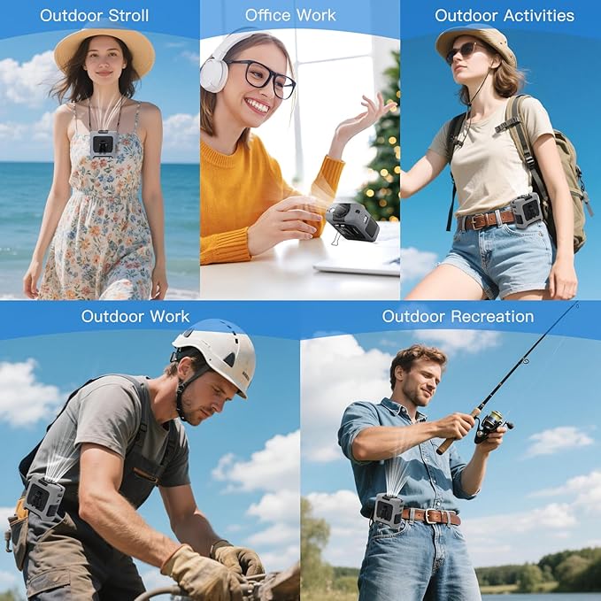 Portable Fans Strong Airflow Personal Waist Fan with Max 40H Runtime Hands Free Neck Fans Wearable Belt Fan for Outdoor Jobsite Camping and Traveling 5 Speeds USB-C Rechargeable 10000mAh (Gray)