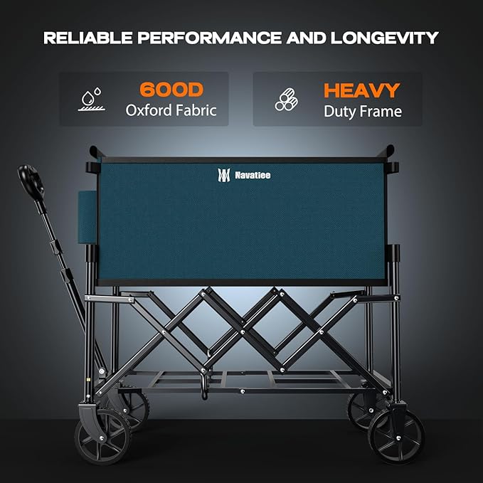 Navatiee Portable Foldable Collapsible Wagon with Wheels, 220lbs Weight Capacity Utility Grocery Shopping Cart, Lightweight Mini Folding Wagon for Outdoor, Blue