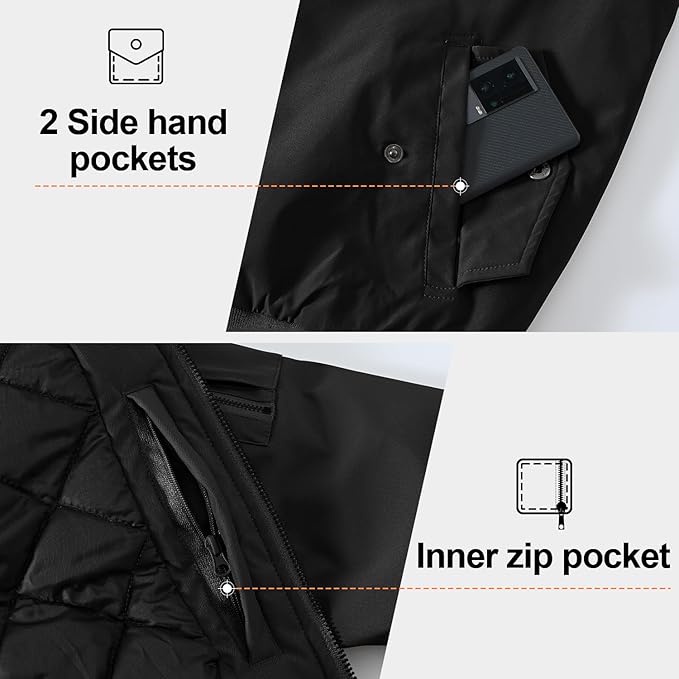 Gopune Men's Windproof Bomber Jacket Warm Water Resistant Windbreaker Winter Outwear Quilted Jackets Coats