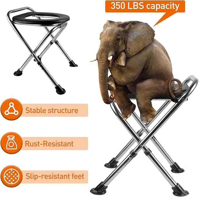 Upgrade Portable Toilet for Camping, Height Adjustable Travel Portable Potty for Adults, Stainless Steel Foldable Toilet for Car,Hiking,Beach and Camping Outdoor Use