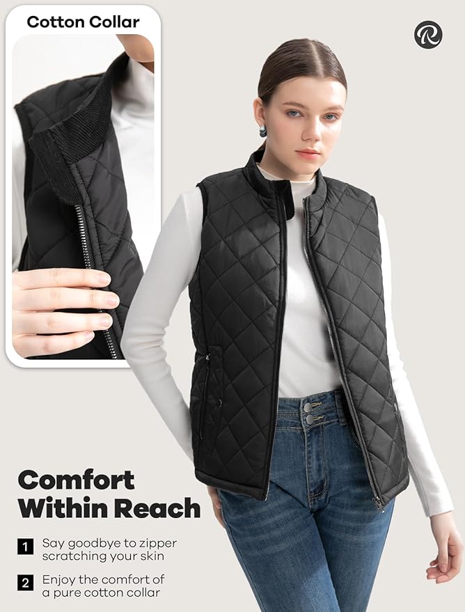 Women's Vest, Quilted Puffer Water-Resistant Zip With Pockets