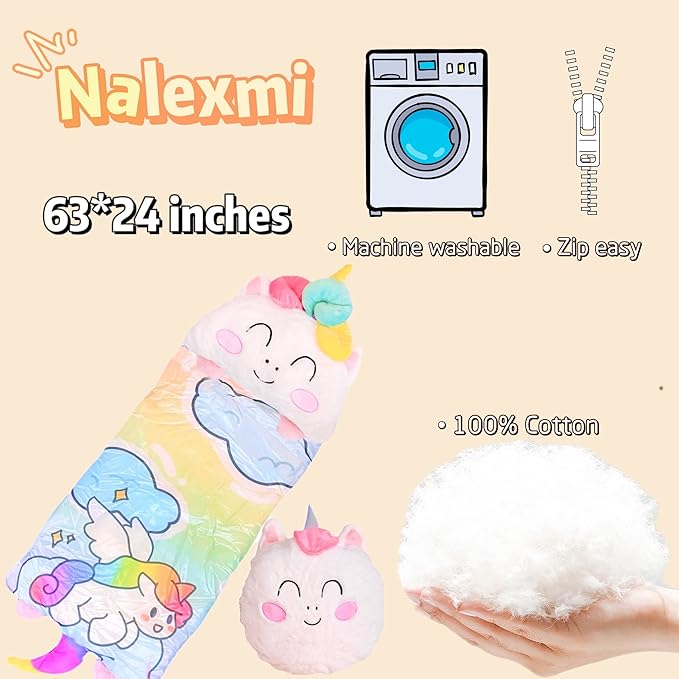 Sleeping Bag for Kids, Preschool Nap Mat, Toddler Sleeping Bag with Pillow for Daycare, Ages 3+, Large Size
