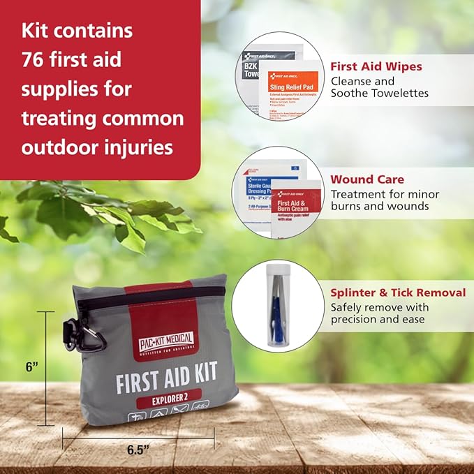 Pac-Kit Watertight Explorer 2 First Aid Kit for Hiking, Camping and Outdoor Activities, 76 Pieces