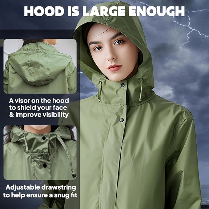 ANYOO Waterproof Rain Poncho Lightweight Reusable Hiking Hooded Coat Jacket for Outdoor Activities