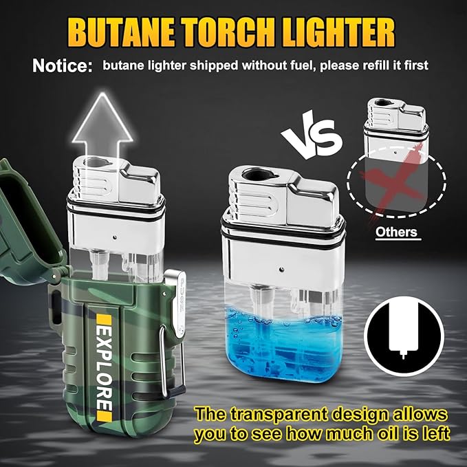 LcFun 2 Pack Waterproof Outdoor Lighter, Windproof Torch Lighters Butane Refillable, Electric Dual Arc Plasma Lighter USB Rechargeable, Tactical Survival Gear Gadgets for Men for Camping, Hiking