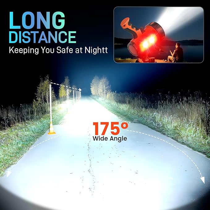 2025 New Super Bright Rechargeable Spotlight 90,000 Lumen Flashlight Handheld Spotlight,10000mAh Spot Light Outdoor Runtime 48+ Hrs,Flashlight Searchlight Flood Camping Hunting Boating with Tripod