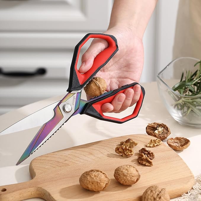 LIVINGO Sharp Kitchen Scissors for Food - Titanium Coated Forged Stainless Steel Heavy Duty Shears All Purpose for Cooking Utility Cutting Poultry Turkey Bone, Meat, Dishwasher Safe, 9 Inches