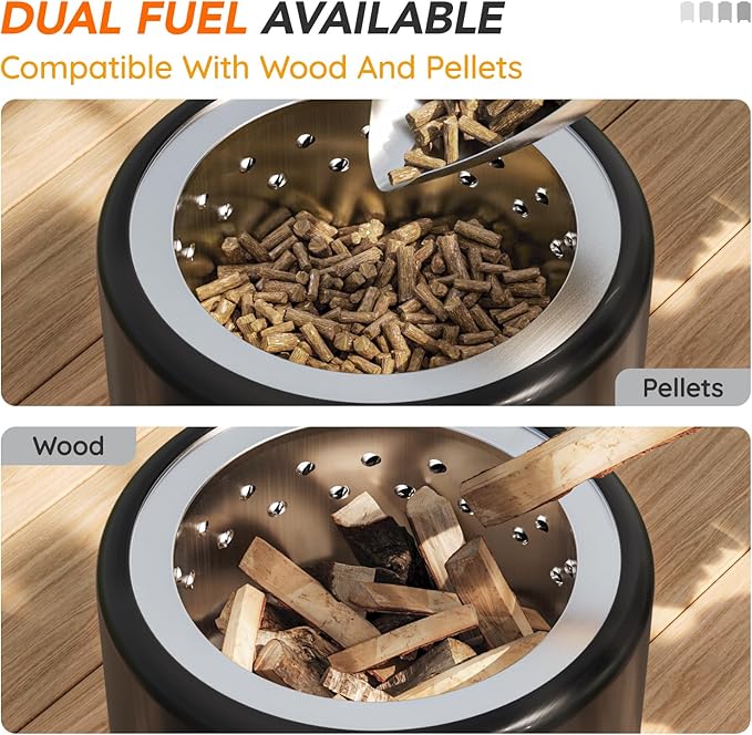Mini Smokeless Tabletop Fire Pit with Pan Stand, Portable Stainless Steel Firepit Stove for Camping, Burns Pellets or Wood, Includes Travel Bag, Black