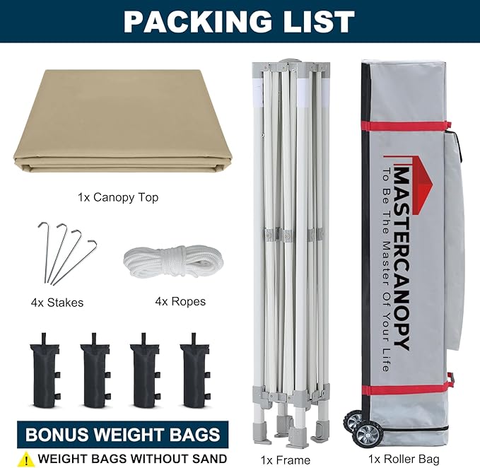 MASTERCANOPY Pop Up Canopy Tent Commercial Grade 10x10 Instant Shelter (Beige)