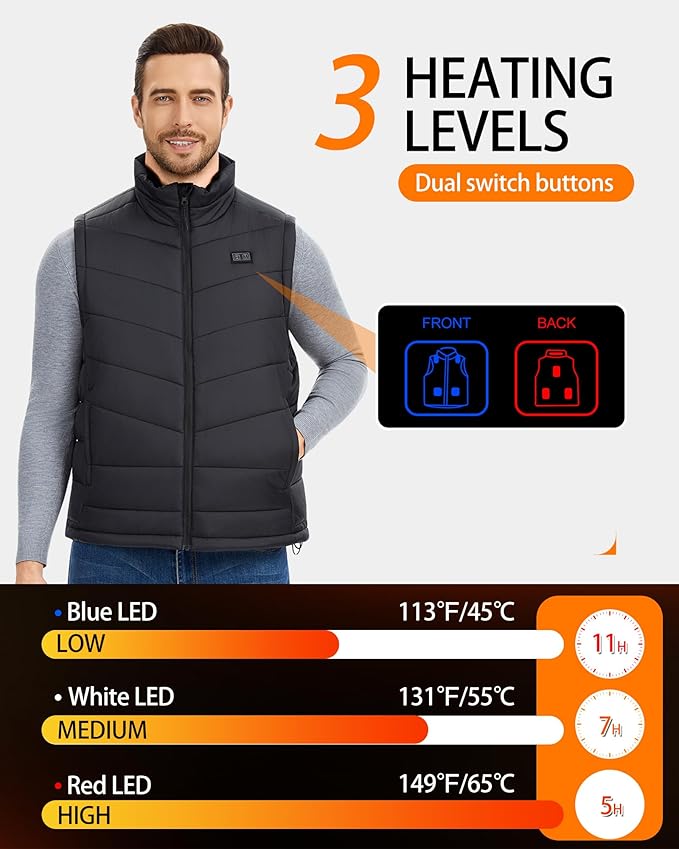 Heated Vest for Men with 18400mAh 7.4V Battery Pack,Electric Warming Vest with Pockets