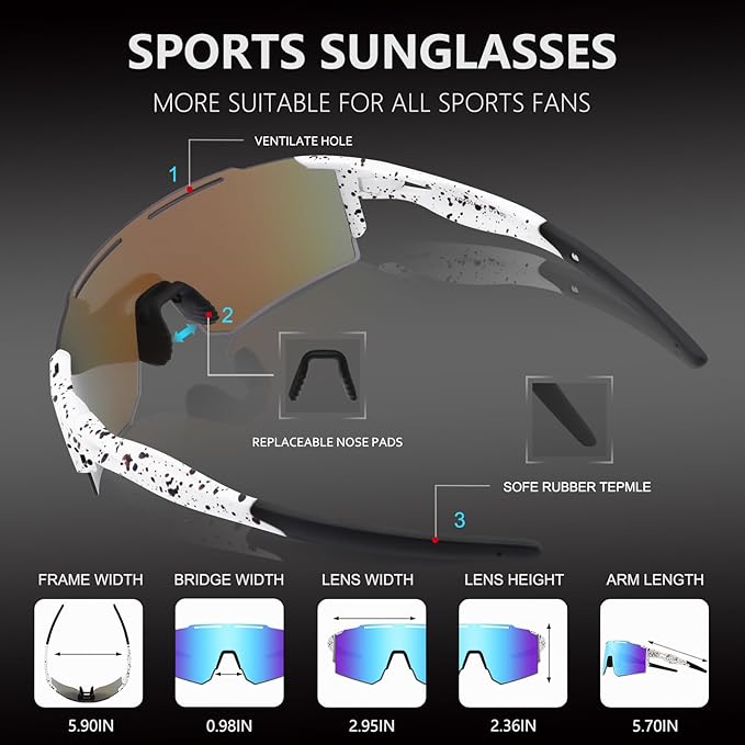 OULAIQI Cycling Sunglasses Polarized Sunglasses for Cycling Men Women with 1 Lens or 3 Interchangeable Lens Baseball Glasses