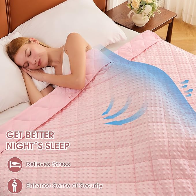 Weighted Blanket for Adults (12lbs, 48"x72" Twin Size) - Breathable Minky Heavy Blanket for 110-130lbs with Premium Glass Beads - Soft Thick Blankets for All-Season Sleeping - Pink