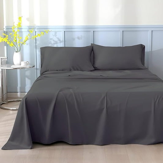 RV Short King Sheet Set 72 x 75 - 100% Egyptian Cotton, 600 Thread Count - 4 Piece Sateen Weave Camper Bedding - Deep Pocket RV Sheets Fits Up to 16" Mattress - Soft & Breathable - Dark Grey