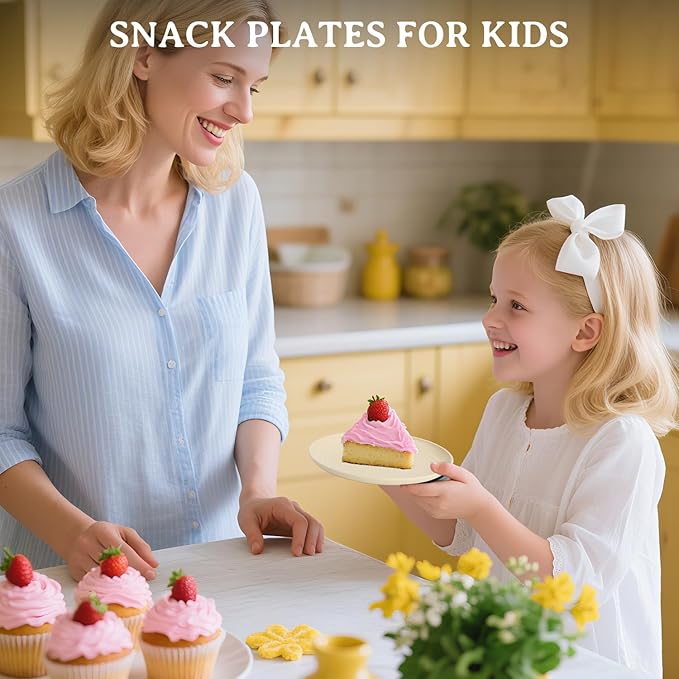 5.5 Inches Handy Appetizer Plates Set of 8 - Small Wheat Straw Plates for Dessert - Unbreakable Sidedishes Plate Sets for Kitchen and Party Beige Series