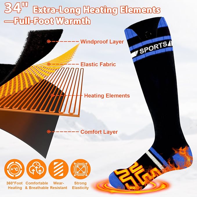 8000mAh Heated Socks for Men Women with App Control, Large-Capacity Rechargeable Battery, 360° Heating Warming, Electric Winter Socks, Foot Sole Heating, Foot Warmer for Skiing,Hiking,Hunting,Outdoor