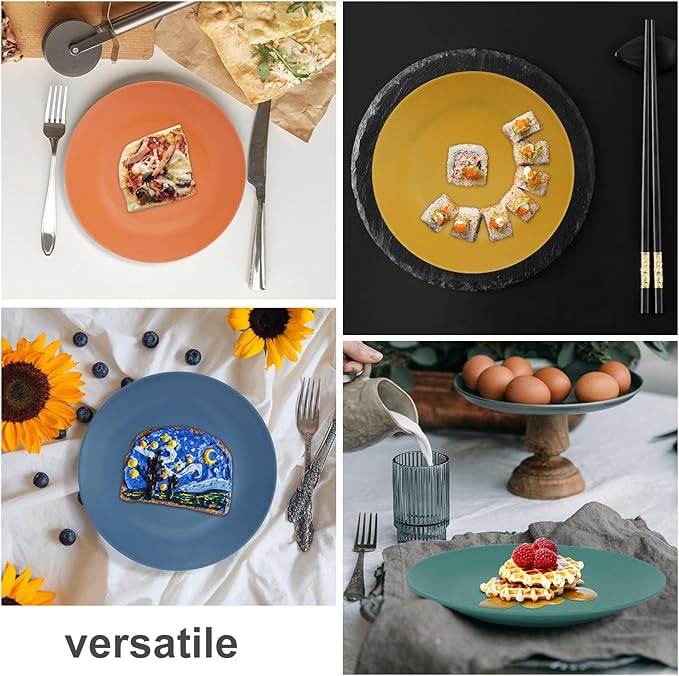 Wheat Straw Dinner Plates 9 Inch Unbreakable Set of 8 - Dishwasher & Microwave Safe Plastic Plates Reusable - Lightweight Plates for Kitchen,Camping,Apartment,Dorm,RV,Party - Colorful