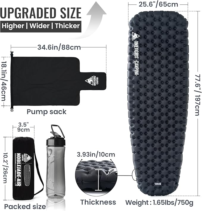 ONETIGRIS Noblejade Insulated Sleeping Pad with R7.3, Ultralight Inflatable Sleeping Pad Extreme Conditions Air Mattress withstands -22°F,Aluminum Film Insulation for Camping,Backpacking,Hiking