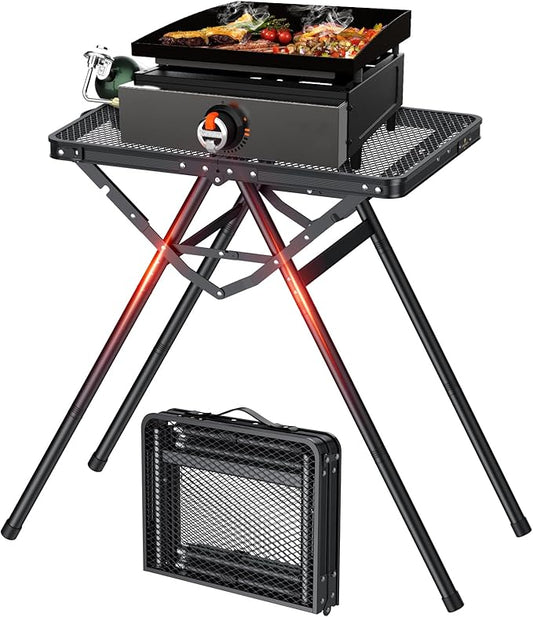 FUNYKICH Folding Grill Tables for Outside(23.62"x15.75"), Max Height 28'' Portable Metal Camping Tables for grill, Fit 17” or 22” Other Tabletop Grill with Portable Handle for Camping Backyard BBQ