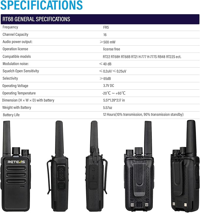 Retevis RT68 2 Way Radio, Long Range Walkie Talkies for Adults (10 Pack) with 10 Multi Way Charger, Easier Securer Charging, 1200mAh, Compact Handheld Two Way Radios Rechargeable for Industry