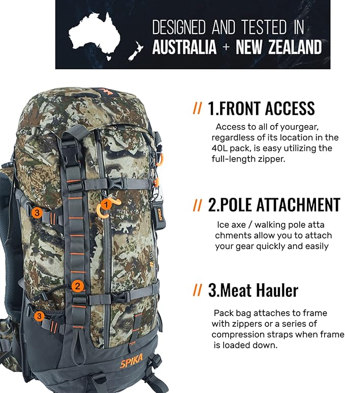 SPIKA Hunting Backpacks for Men, Meat Hauler Frame Pack with Rifle Holder, 40L/80L Extendable + Capacity for Bow Rifle Gun