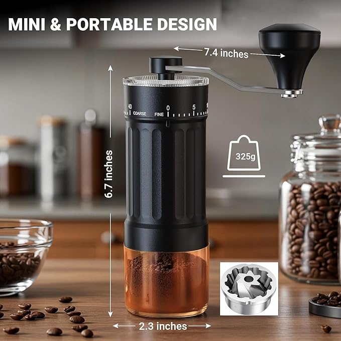 Portable Manual Coffee Grinder with CNC Stainless Steel Conical Burr, 40 Adjustable Settings Hand Coffee Grinder with 30g Capacity for Espresso, Pour Over, French Press, Travel