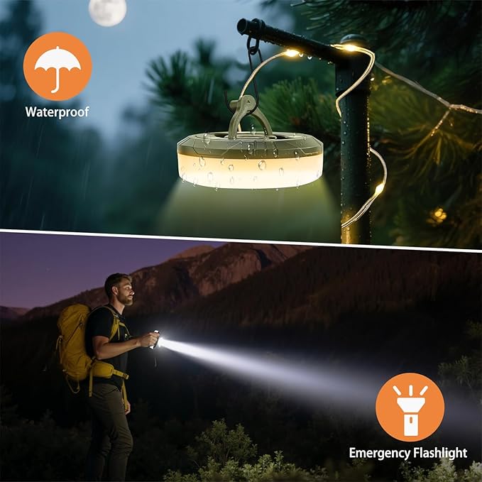 3-Pack Camping String Lights, 4 in 1 Portable Camping Light Rechargeable, 8 Lighting Modes, USB Charging, Quick Storage, 32.8FT Waterproof Tent Lights String for Camping, Hiking, Yard, Christmas