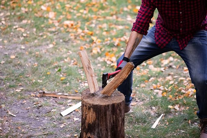 INTERTOOL Wood Splitting Maul and and Hatchet Combo Set - 35-inch Axe and 15-inch Camping Chopping Hatchet with Shock Absorbing Fiberglass Handles with Blade Protectors HT-0275-0261