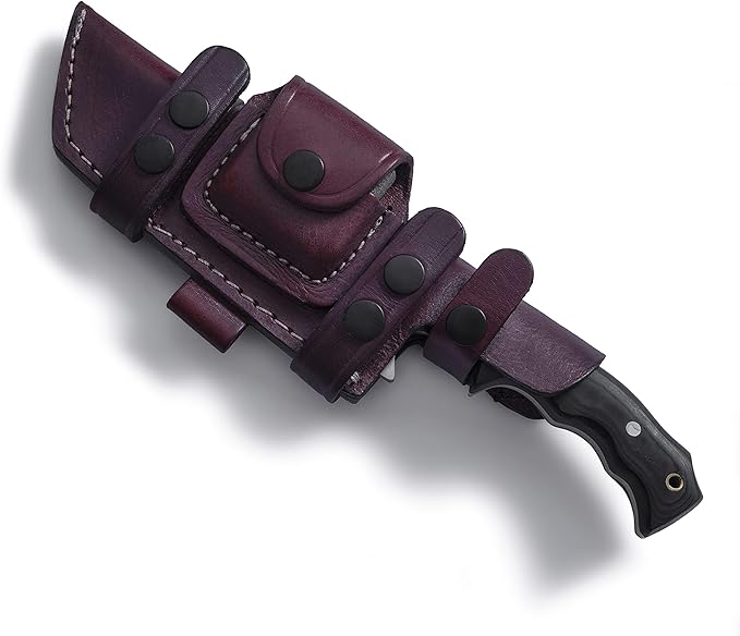 GCS Handmade D2 steel Hunting Knife G10 Handle Fixed Blade Knife Right Hand Scout Carry Buffalo leather Sheath and Sharpening Stone for Hunting Camping Survival and EDC