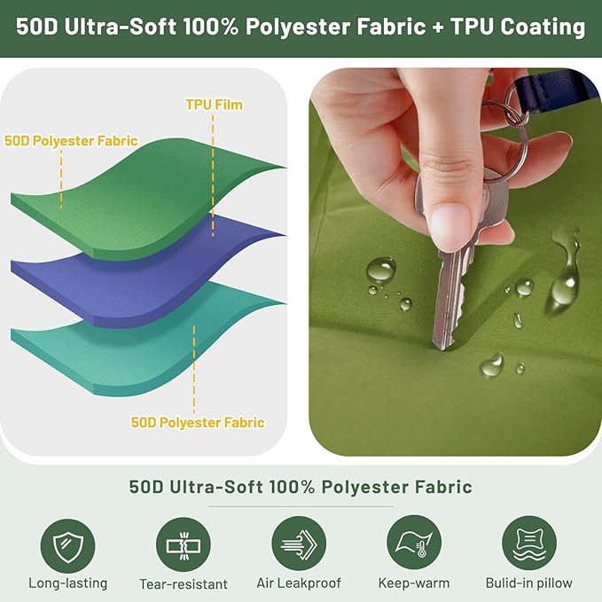 Sleeping Pad for Camping, 6" Extra Thick Camping Sleeping Pad with Pillows & Built-in Foot Pump, Ultralight Inflatable Sleeping Pads Compact for Travel Tent Hiking Camping Backpacking Car Camp Gear