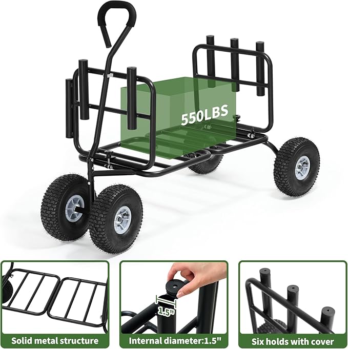 Fishing Cart Beach Cart Collapsible Wagon with 11”All Terrain Big Wheels,Heavy-Duty Garden Carts with 6 Holders and Storage Pocket for Outdoor,Fishing, Picnic